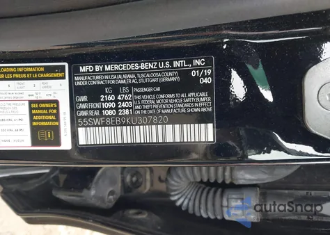 2019 Mercedes-Benz C 300 4Matic из США, поврежденный, VIN 55SWF8EB9KU307820